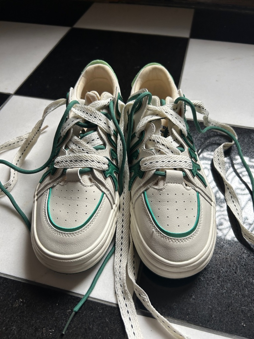 White and Green Aelfric Eden Sneakers with Raised reflective Lettering - Picture 2 of 4